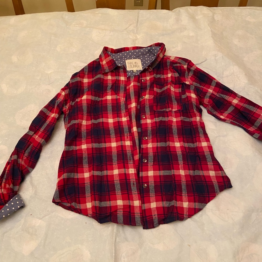 Thread & Supply Red and Blue Plaid Button Down Shirt